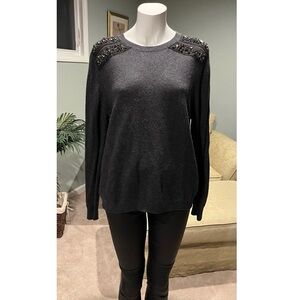 Too shop Black Sweater with Embellished Shoulders